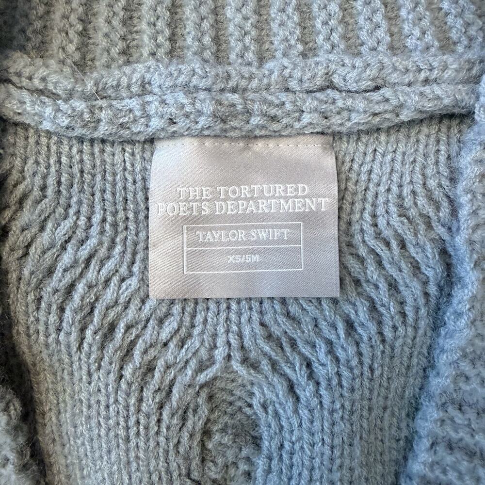 Taylor Swift Cardigan Women's XS/SM Gray Tortured Poets Department Cable Knit - Picture 6 of 9